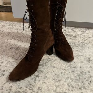 Brown lace up booties
